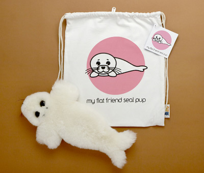 Flat Friends SEALLD Seal Pup Lambskin Soft Toy  Drawstring Bag