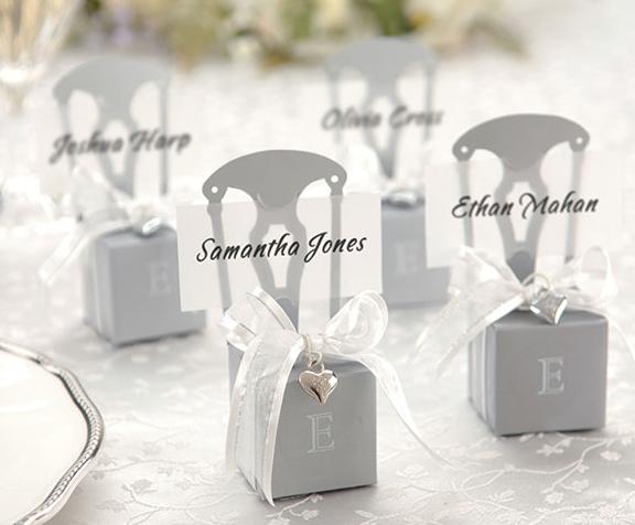 Kate Aspen 15005SV Miniature Silver Chair Favor Box with Heart Charm amp; Ribbon