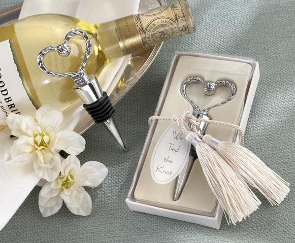 Kate Aspen 11045NA ''We Tied the Knot'' Elegant Chrome Braided-Heart Bottle Stopper with Tassels and Pearlized Tag- Case of 96