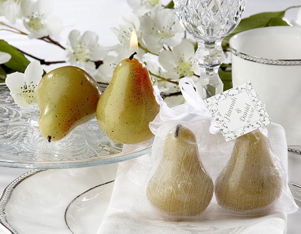 Kate Aspen 20002GN Inch The Perfect Pair Inch Pear Candles in Sheer Organza Bag with Leaf Tag- Case of 96