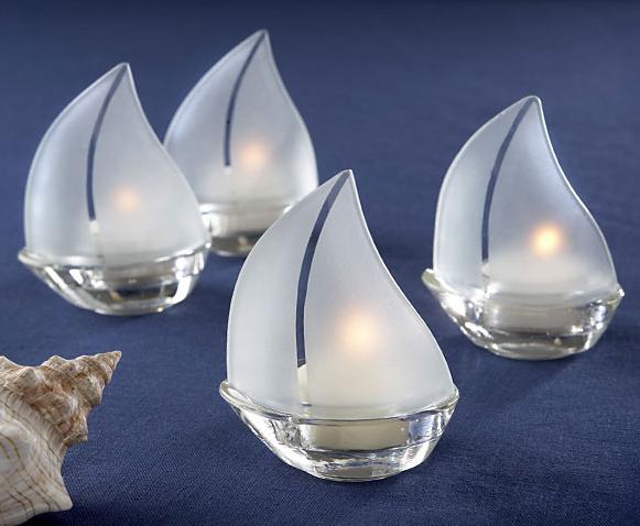 Kate Aspen 20060NA Set Sail Frosted Glass Sailboat Tealight Holders Set of 4 Case of 12 Sets