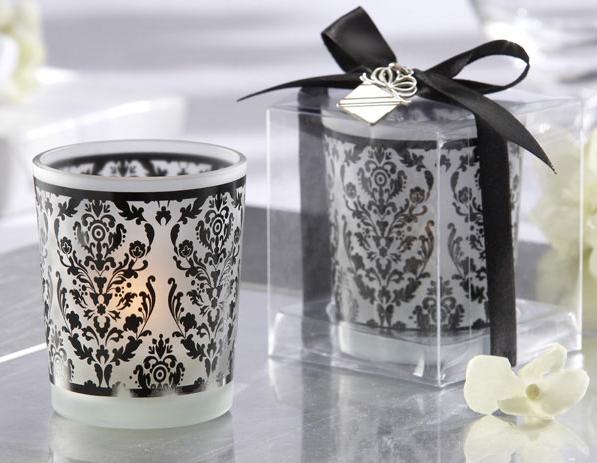 Kate Aspen 20093BK Inch Damask Traditions Inch Frosted Glass Tea Light Holder with Kate Aspen Signature Charm Set of 4 Case of 24 Sets
