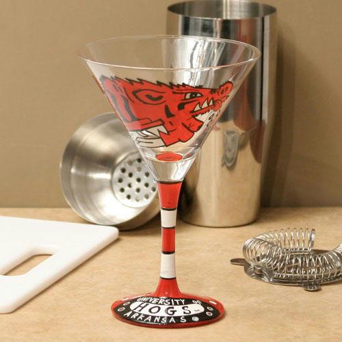 Wine Things Arkansas Razorbacks NCAA Pair of Hand Painted 8.5oz. Martini Glass - Set of 2