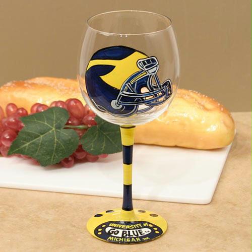 Wine Things Michigan Wolverines NCAA Pair of Hand Painted 16oz. Wine Glass - Set of 2
