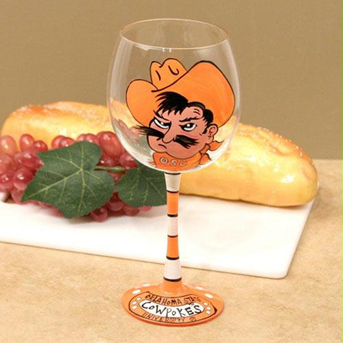 Wine Things Oklahoma State Cowboys NCAA Pair of Hand Painted 16oz. Wine Glass - Set of 2