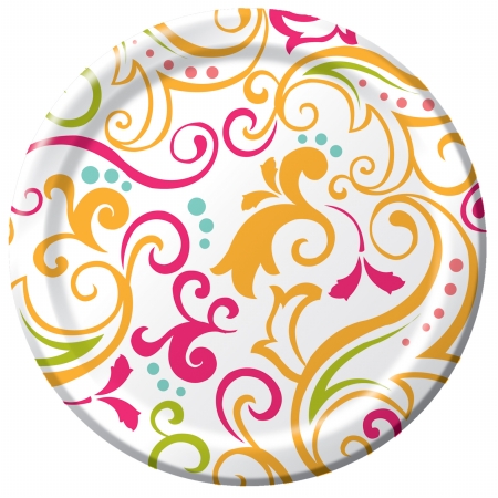 Creative Converting Spring Scrolls Wide Rim 8 Inch Lunch Plate - 96 Count