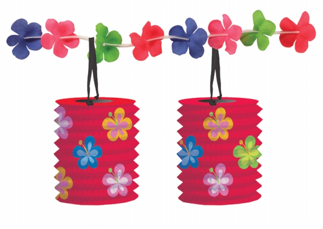 Creative Converting Letamp;apos;s Hula Lantern Garland with Flowers 6 Count