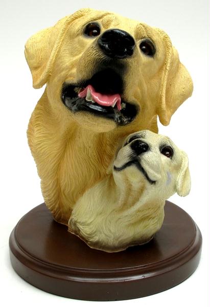 Living Stone Yellow Lab With Pup Bust On Base