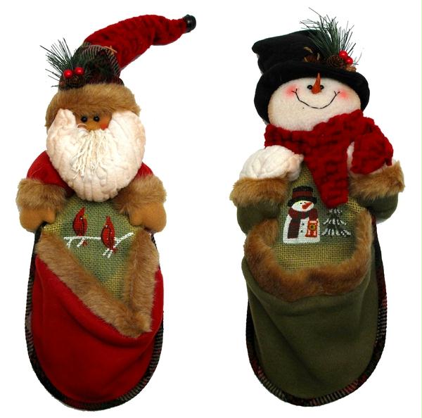 Fabric Burlap Stuffed Santa Or Snowman Knick - Knack Holder