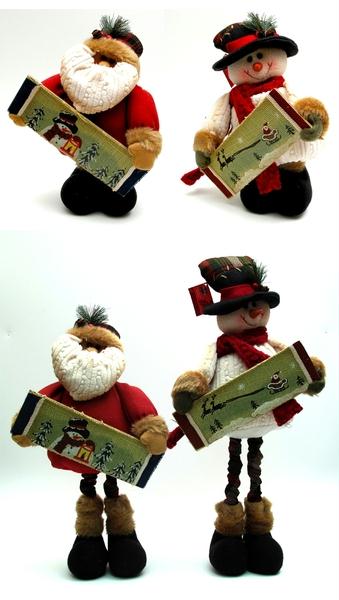 Fabric Burlap Stuffed Santa Or Snowman With Expandable Legs