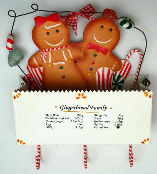 Metal Gingerbread In Box Wall Pocket With 3 Hooks