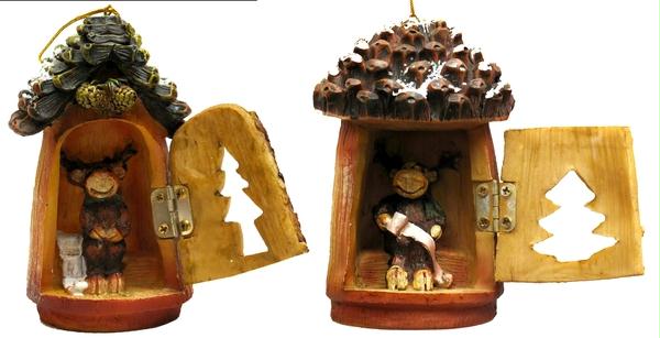 Pinecone Outhouse Ornaments Set of Two