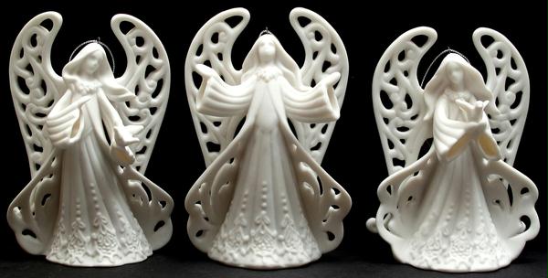 White Porcelain Angel Ornaments Set of Three