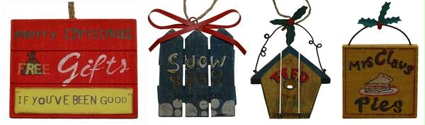 Wood With Metal Sign Ornaments Set Of Four