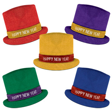 Beistle 80703MC Glitz N Sparkle Happy New Year Top Hat Assorted Colors Pack of 12