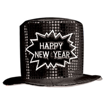 Beistle 80700BK Glitz N Gleam Happy New Year Top Hat Black Pack of 12