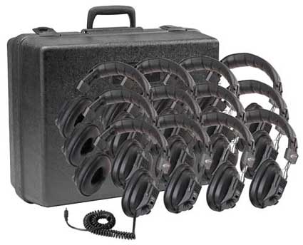 International 3068-12 Set Of 12 Switchable Stereo-mono Headphones With Carry Case