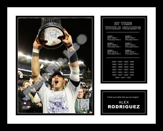 All About Autographs AAA-51274 Alex Rodriguez New York Yankees Framed Photograph 2009 World Series Trophy Milestone
