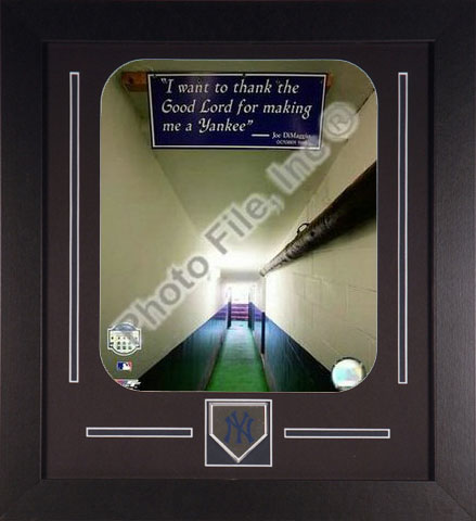 All About Autographs AAA-56041 New York Yankees Framed Photograph Yankee Stadium Farewell Joe DiMaggio Locker Room Tunnel Sign with Team Medallion