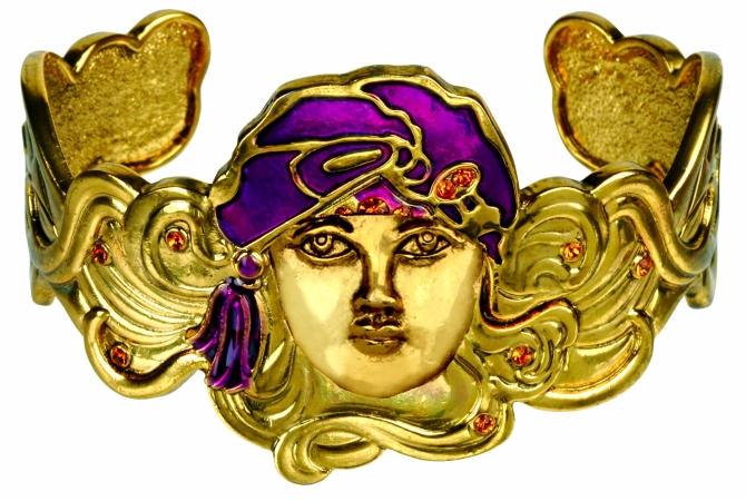 JKC PBY-310 Art Nouveau Pewter Girl with Turban Bracelet