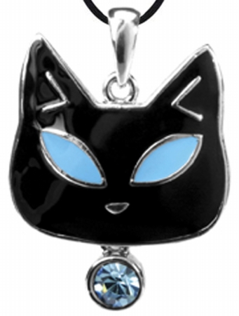 Pewter Tiffany Cat Blue Austrian Crystal Necklace PPY254