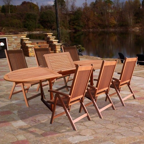 7-piece Wood Patio Dining Set With Extension Table And Reclining Folding Chairs - V144set1