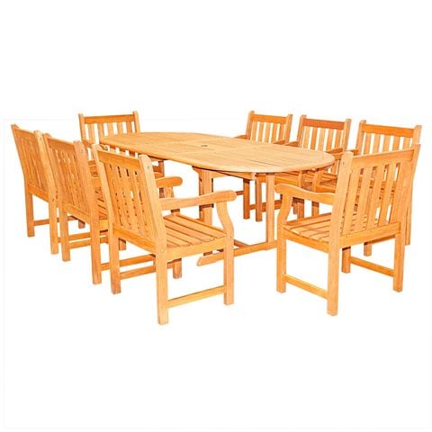 9-piece Wood Patio Dining Set With Extension Table - V144set3