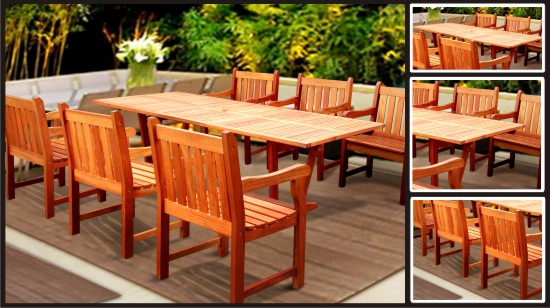 7-piece Wood Patio Dining Set With Extension Table - V232set1