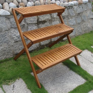 VIFAH V499 Outdoor Wood ThreeLayer Plant Stand Acacia Plantation Hardwood