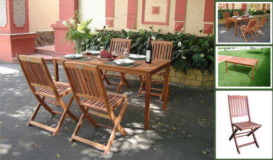 5-piece Wood Patio Dining Set With Folding Chairs - V98set3