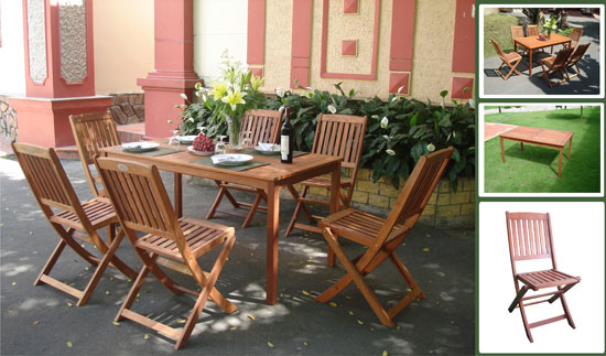 7-piece Wood Patio Dining Set With Folding Chairs - V98set4