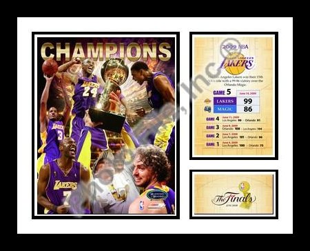 All About Autographs Aaa-50136 2008-09 Los Angeles Lakers NBA Framed Photograph Finals Champions Milestone Collage