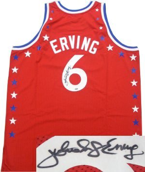 All About Autographs Aaa-76056 Julius Dr J Erving Philadelphia 76Ers NBA Hand Signed Authentic Mitchell And Ness Red All-Star Jersey