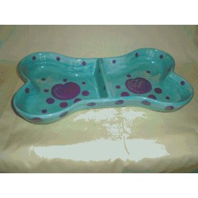 Big Dog Pottery 107JG Whimsical Two Section Dog Dish Colors Jaded and Grapel