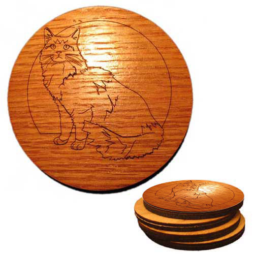 CAMIC Designs CAT004C4 Laser-Etched Maine Coon Cat Set of 4 Coasters