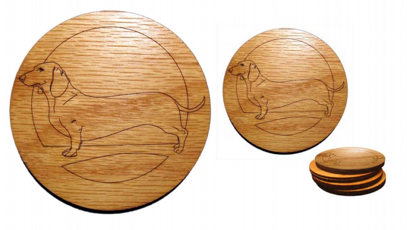 CAMIC Designs DOG004C4T Laser-Etched Dachshund Dog Set of 4 Coasters and Matching Trivet