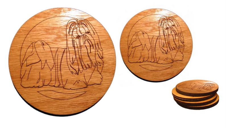 CAMIC Designs DOG012C4T LaserEtched   Dog Set of 4 Coasters Matching Trivet
