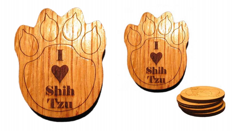CAMIC Designs DOG012PC4T LaserEtched I Love   Set of 4 Coasters Matching Trivet
