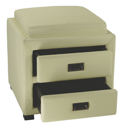 Safavieh Hud4067D Metro 2-Drawer Off-White Leather Storage Ottoman