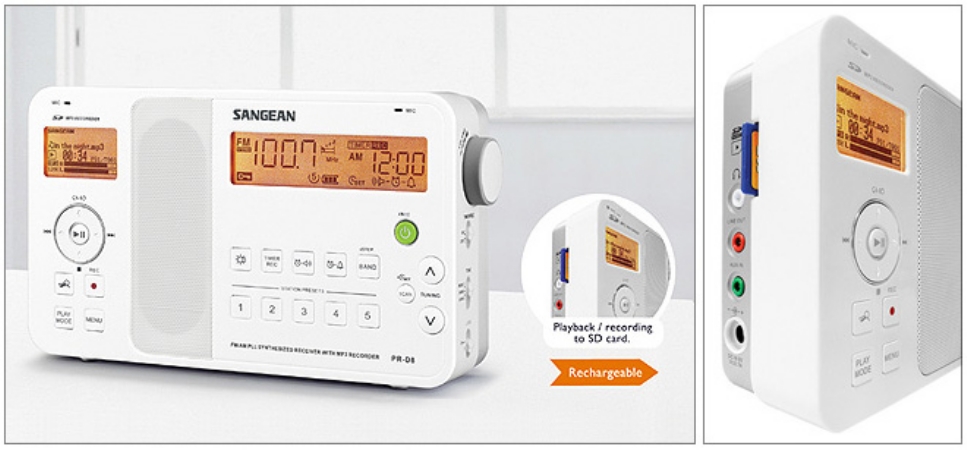 Sangean America Pr-D8 Fm-Stereo-Am Receiver With Mp3 And Mp3 Recorder-Wma Player