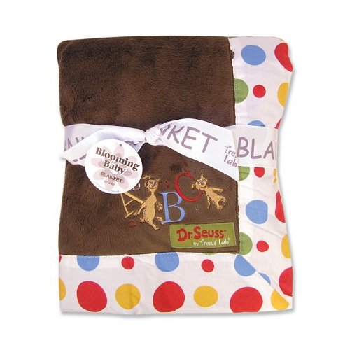 Trend Lab 30068 Receiving Blanket- Brown Velour With Dr. Seuss Abc Dot Percale Trim and Abc Applique