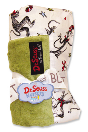 Trend Lab 30048 Receiving Blanket 2 Layer Green Star Velour With Dr. Seuss Cat In The Hat Scatterprint Percale Frame