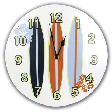 Trend Lab 108157 Wall Clock Circular Shape With Surfboards And Flowers