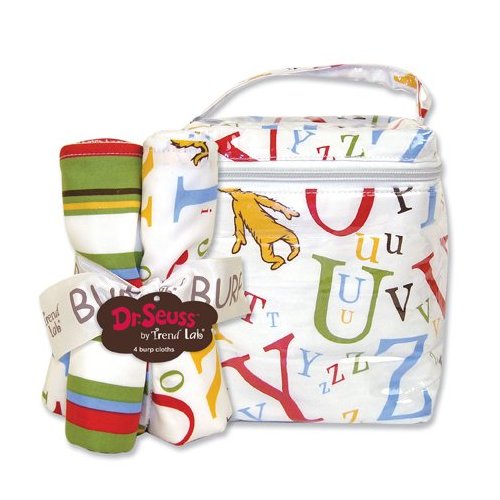 Trend Lab 30106 Dr Seuss Abc Bouquet Set- Bottle Bag And 4 Pack Of Burp Cloths.
