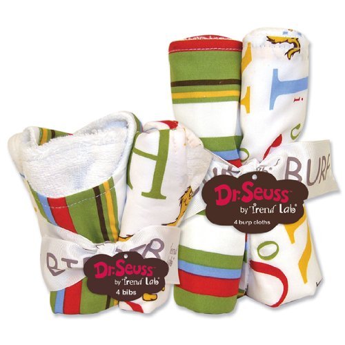 Trend Lab 30103 Dr Seuss Abc Bouquet Set- 4 Pack Of Bibs And 4 Pack Of Burp Cloths