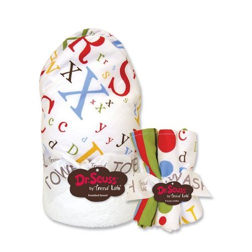 Trend Lab 30104 Dr Seuss Abc Bouquet Set- Hooded Towel And 5 Pack Of Wash Cloths
