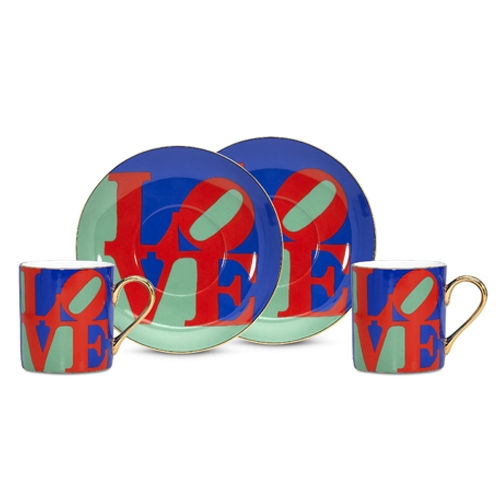 Arjang and amp; Co PS-7208 Robert Indiana Love Espresso Cup and Saucer- Set of 2