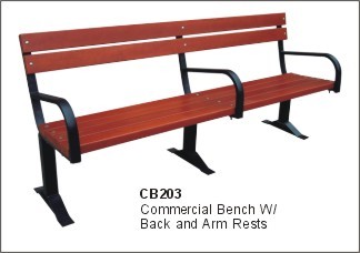 DC America CB203 Commercial Bench with Back and amp; Arm Rests in 2 Packs- Rust resistant finish