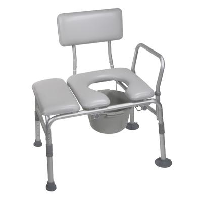 Combination Padded Seat Transfer Bench With Commode Opening- Gray