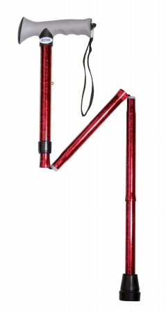Drive Medical 10370rc-1 Adjustable Height Aluminum Folding Cane With Comfortable Gel Hand Grip- Red Crackle